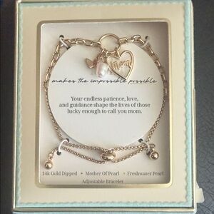 14K Gold-Dipped 'Mom' Heart & Pearl Adjustable Bracelet - Gold